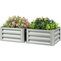 Outsunny Set of Two 60 x 60cm Steel Planter Boxes - Light Grey(m-11)