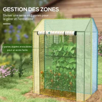 Outsunny Serre de jardin avec 2 espaces et 2 portes enroulables - 0,8 m² Serre à tomates dim. 1L x 0,8l x 1,5H m, Acier et PE(m-4)