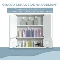 kleankin Armoire Murale de Salle de Bain avec Miroir - Armoire à Glace - Placard de Rangement Toilettes - 4 Portes, étagère - Verre MDF Blanc(m-4)