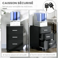 Vinsetto Caisson de Bureau Rangement Bureau sur Roulettes 3 Tiroirs Verrouillables 40 x 40 x 61,5 cm Noir(m-4)