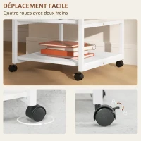 HOMCOM Support d'imprimante desserte de rangement 3 niveaux étagères mobile sur roulettes 50L x 50l x 52,5H cm(m-5)