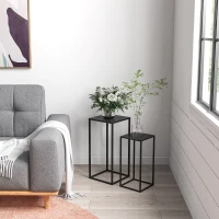 Outsunny Lot de 2 supports pot de fleurs encastrables 2 hauteurs différentes 58,5 et 65 cm - acier noir(m-7)