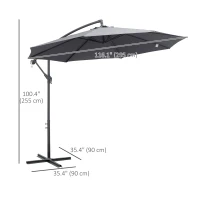 Outsunny 3(m) Garden Parasol Sun Shade Patio Banana Hanging Umbrella Cantilever with Crank Handle and Cross Base Grey(m-3)
