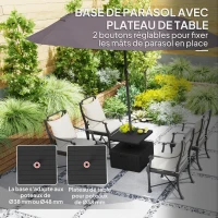 Outsunny Pied de parasol carré avec plateau de table, support parasol en HDPE à roues, remplissage eau sable 53 x 53 x 45 cm noir(m-4)