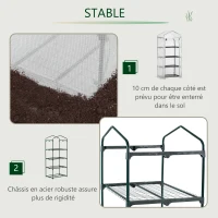 Outsunny Serre de jardin PE avec étagères 4 niveaux, serre de balcon, bâche renforcée 140 /m², châssis en acier, porte zippée enroulable, pour légumes plantes, intérieur extérieur, 70x50x160cm, blanc(m-4)