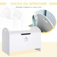 HOMCOM Baule Contenitore Portagiochi per Bambini (62x40x46.5cm) in Legno Bianco con Cerniere di Sicurezza(m-6)