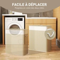 HOMCOM Panier à linge double avec couvercle, panier à linge en bambou 100 L avec poignées en corde(m-6)