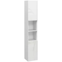 kleankin Meuble colonne de salle de bain 2 placards avec étagères réglables + 2 niches 30 x 30 x 181,5 cm blanc(m-11)