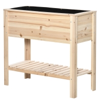 Outsunny Jardinière sur pieds potager avec étagère à lattes 90 x 40 x 81 cm inserts d'irrigation, géotextile inclus bois massif