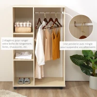 HOMCOM Armoire penderie Armoire de Rangement Mobile Panneaux de Particules Coloris chêne Clair(m-7)