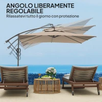 Outsunny Ombrellone a Braccio 3x3 m con Copertura Regolabile e Base a Croce, in Metallo e Poliestere, color Cachi(m-6)