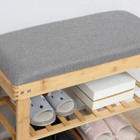 HOMCOM Meuble à Chaussures Banc à Chaussures 2 étagères Coussin Gris intégré Bambou(m-9)