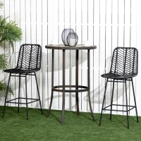HOMCOM Lot de 2 tabourets de bar design bohème hauteur 66 cm avec repose-pieds métal et rotin PE - noir(m-8)