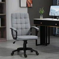 Vinsetto Fauteuil de bureau chaise de bureau tissu effer lin hauteur réglable 43-52,5 cm pivotante 360° gris noir(m-2)