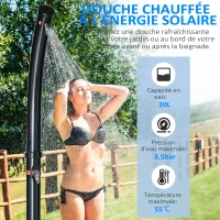 Outsunny Douche solaire de jardin solaire 20 litres, température de l'eau réglable jusqu'à 60℃, pour camping piscine plage, noir(m-4)