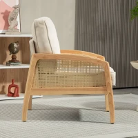 HOMCOM Poltrona Sala de Estar Moderna com Apoio para os Braços em Vime e Pés de Madeira para Escritório 67x75x88 cm Bege(m-9)