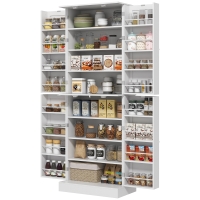 HOMCOM Armoire de cuisine buffet cuisine avec placards, étagère réglable et porte-épices, 60 x 35 x 166 cm, blanc