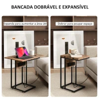 HOMCOM Mesa Auxiliar para Sofá com Tampo Dobrável Estação de Carga e Pés Ajustáveis para Espaços Pequenos Madeira(m-4)