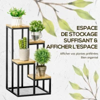 Outsunny Étagère à plantes étagère à fleurs en métal et bois 4 niveaux de différentes hauteurs style industriel 34 x 34 x 66 cm(m-4)