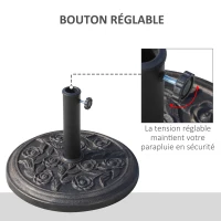 Outsunny Pied de parasol rond 9 kg support parasol résine motif roses pour terrasse piscine Ø 45,5 x 31 cm bronze(m-4)