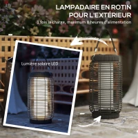 Outsunny Lampadaire d'extérieur solaire en résine tressée luminaire LED de jardin en acier marche/arrêt automatique gris(m-5)