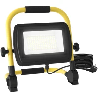 HOMCOM Preojetor LED Recarregável Ajustáve 50W 4250 Lúmenes IP65 6500K Reflector LED Portátil com Pega 25,5x16x25,5 cm Amarelo(m-1)