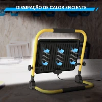 HOMCOM Projetor LED Recarregável com Cabeças e Suporte Ajustáveis 100W 8500 Lúmenes IP65 6500K Refletor LED Portátil 35x20x32 cm Amarelo(m-7)