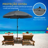Outsunny Chapéu de Sol de Praia Grande Ø180 cm Chapéu de Sol de Exterior com Ângulo Ajustável Proteção UV50+ Mastro de Ø32 mm Cinza(m-4)