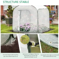 Outsunny Serre de jardin PE, pop-up, serre de balcon, bâche renforcée 140 g/m², châssis en acier, porte zippée enroulable, pour légumes plantes fleurs, intérieur et extérieur, 208x208x195cm, blanc(m-6)