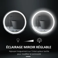 kleankin Miroir de salle de bain rond LED Ø 60 cm miroir mural avec éclairage interrupteur tactile fonction de mémoire système anti-buée aluminium(m-5)