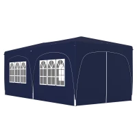 Outsunny Tenda Dobrável 3x6 m com Painéis Laterais UPF50+ Tenda de Jardim com Altura Ajustável e Bolsa de Transporte Azul Escuro(m-10)