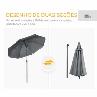 Outsunny Chapéu de Sol de Praia Grande Ø180 cm Chapéu de Sol de Exterior com Ângulo Ajustável Proteção UV50+ Mastro de Ø32 mm Cinza(m-8)