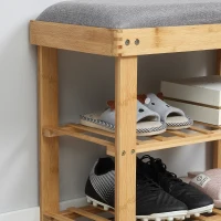 HOMCOM Meuble à Chaussures Banc à Chaussures 2 étagères Coussin Gris intégré Bambou(m-8)