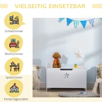 HOMCOM Spielzeugkiste aus Holz Sitzbank für Kinder Sitztruhe Aufbewahrungsbox für Kinderzimmer Bücher Spielzeug Spieltruhe für Kinder Sicherheitsscharnier Weiß 62 x 40 x 46,5 cm(m-4)