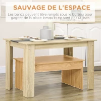 HOMCOM Ensemble table à manger 3 pièces avec 2 bancs encastrables pour 4 personnes style contemporain en bois(m-5)