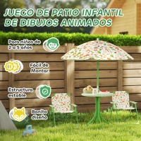 AIYAPLAY Conjunto Infantil de Jardín Plegable con 2 Sillas Mesa y Sombrilla Ajustable para Niños de 2 a 5 Años Verde(m-7)