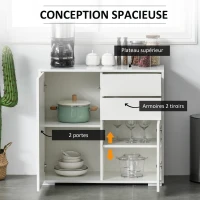 HOMCOM Meuble de rangement buffet commode armoire de rangement avec 2 tiroirs et 2 placards à portes, étagères réglables, pour salon, cuisine, chambre, 79 x 36 x 74 cm blanc(m-4)