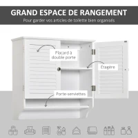 kleankin Armoire Murale Salle de Bain - Placard 2 Portes persiennes avec étagère - Porte-Serviette - Bois Blanc(m-5)