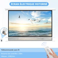 HOMCOM Écran de projection motorisé 120 pouces, 16:9 4K HD, fixation mural ou plafond avec télécommande, 293,5L x 8l x 176H cm(m-4)