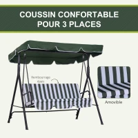 Outsunny Balancelle de jardin 3 places toit inclinaison réglable coussins assise et dossier acier noir polyester vert(m-7)