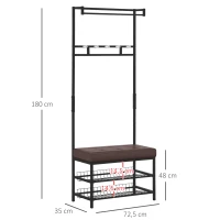 HOMCOM Móvel Cabide de Entrada com Assento Acolchoado e Sapateira Armário de Entrada com Cabides 72,5x35x180cm Preto(m-3)