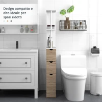 HOMCOM Mobile Colonna Bagno Salvaspazio con Armadietto, Ripiani e Cassetti, 15x33x136 cm, Colore Legno(m-5)