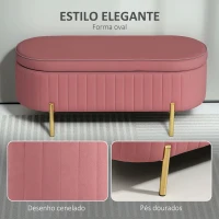 HOMCOM Banco Pé de Cama Estofado em Veludo Banco de Arrumação e Pés Dourado Banco para Entrada Dormitório 108x44x43,5 cm Rosa(m-5)