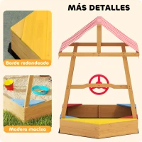 AIYAPLAY Arenero Infantil de Madera en Forma de Barco con Toldo Ajustable Timón y Forro de Base para Juegos al Aire Libre Natural(m-8)