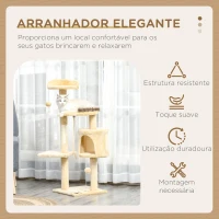 PawHut Árvore de gato com plataformas Cabines Bolas de jogo bege 40x40x114cm(m-4)