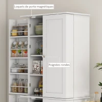 HOMCOM Armoire de cuisine buffet cuisine avec placards, étagère réglable et porte-épices, 60 x 35 x 166 cm, blanc(m-7)