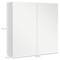 kleankin Armoire murale de salle de bain miroir placard de rangement 2 portes 3 niveaux étagère réglable 60 x 15 x 60 cm blanc(m-3)