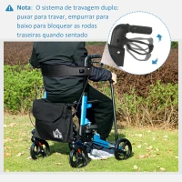 HOMCOM Andarilho Idosos Dobrável de Alumínio com Altura Ajustável Travão e Bolsa de Transporte 66x65x80-93 cm Preto e Azul(m-8)