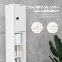kleankin Colonne de rangement armoire haute pour salle de bain 1 tiroir 4 étagères réglables et 2 placards 20 x 20 x 180 cm blanc(m-5)