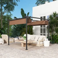 Outsunny Pergola jardin exterieur 3x3 m toit coulissante rétractable polyester haute densité 180g/m², abri soleil UPF30+, marron(m-9)